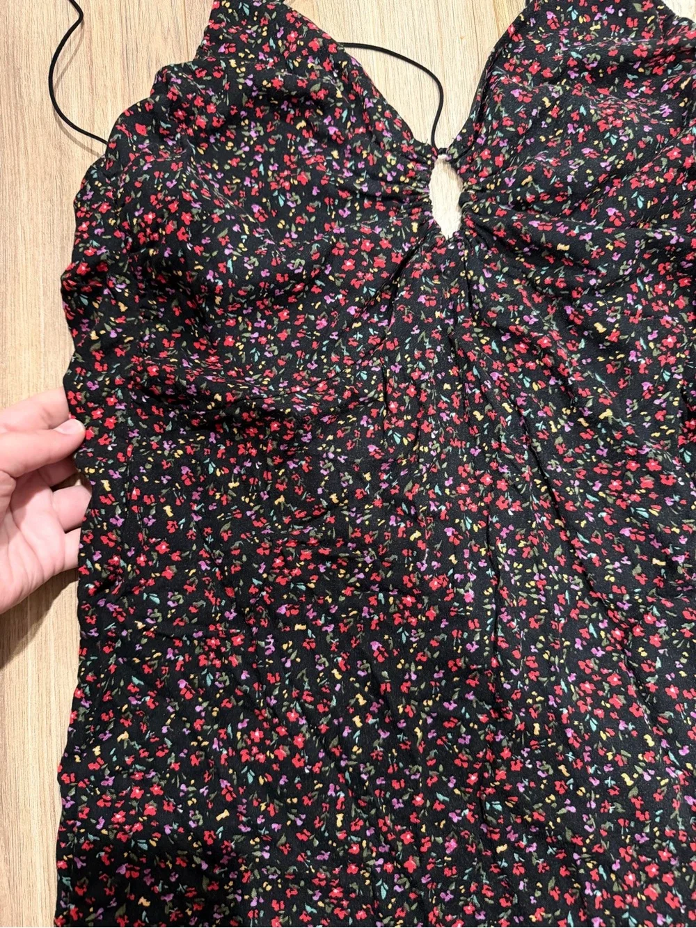 H&M Black Floral keyhole Spaghetti-Strap Mini Dress - Picture 3 of 6